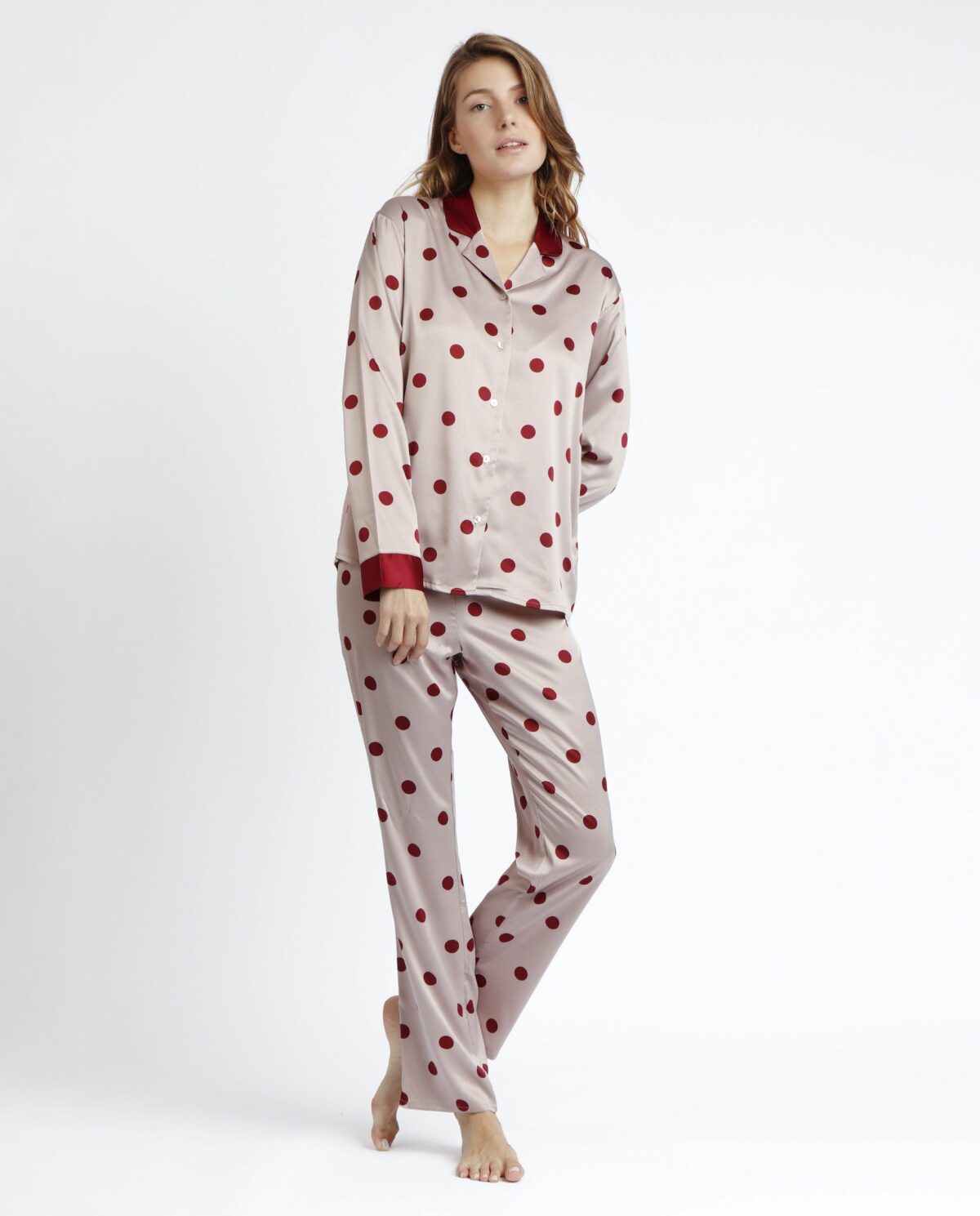 ADMAS CLASSIC Pijama Abierto Manga Larga Satin Elegant Dots para Mujer