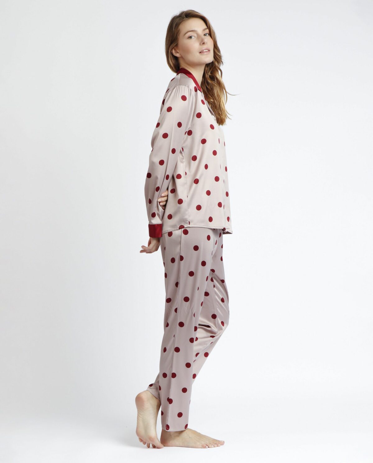 ADMAS CLASSIC Pijama Abierto Manga Larga Satin Elegant Dots para Mujer - Imagen 2