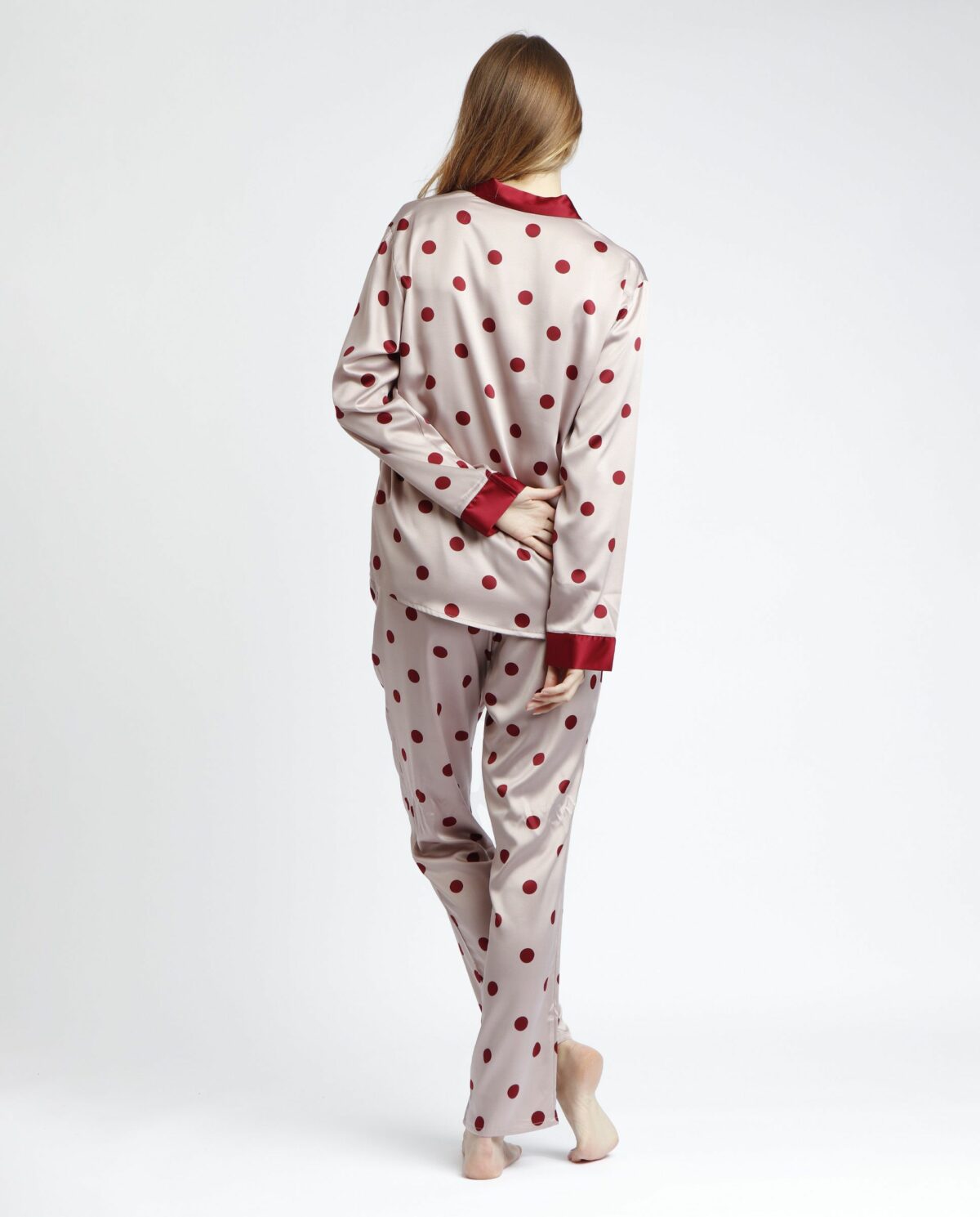 ADMAS CLASSIC Pijama Abierto Manga Larga Satin Elegant Dots para Mujer - Imagen 3