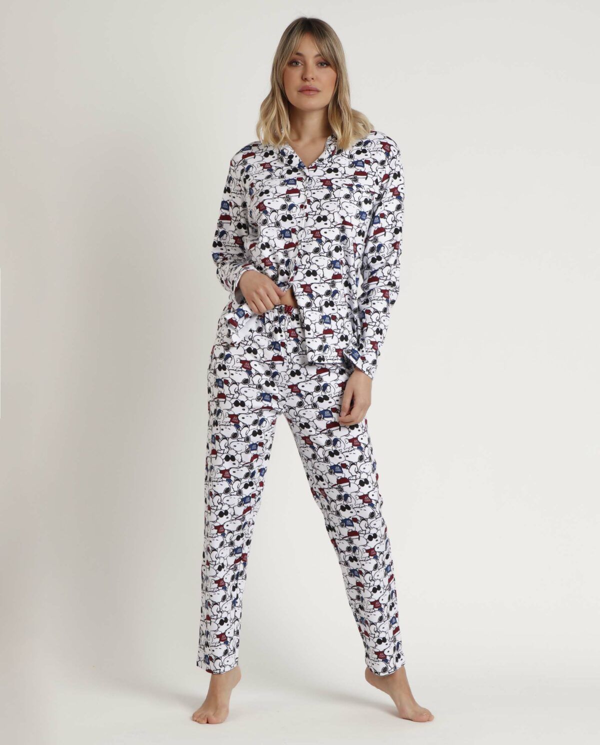 PEANUTS Pijama Abierto Manga Larga Snoopy Cool para Mujer