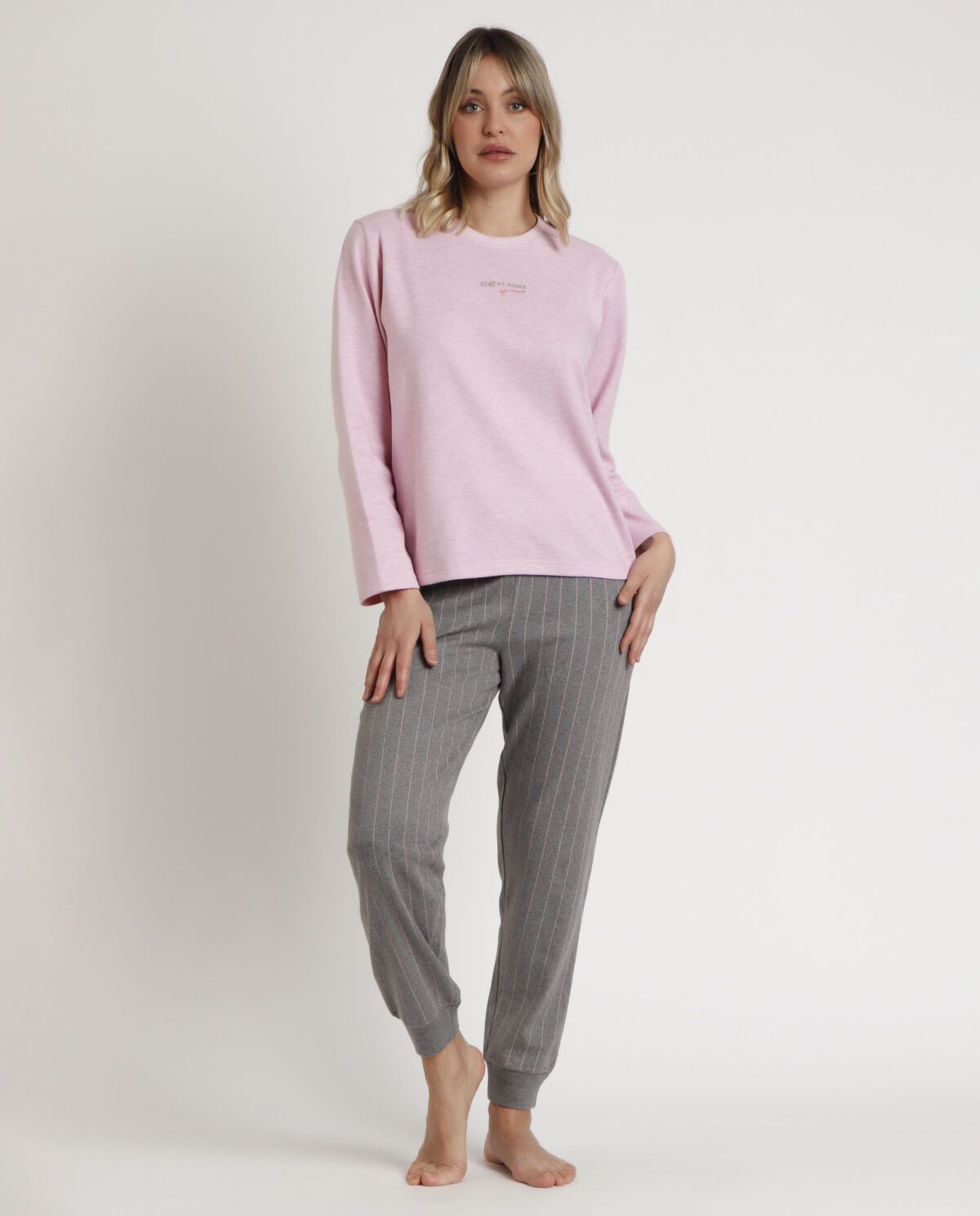 STAY AT HOME Pijama Manga Larga Soft Pink para Mujer