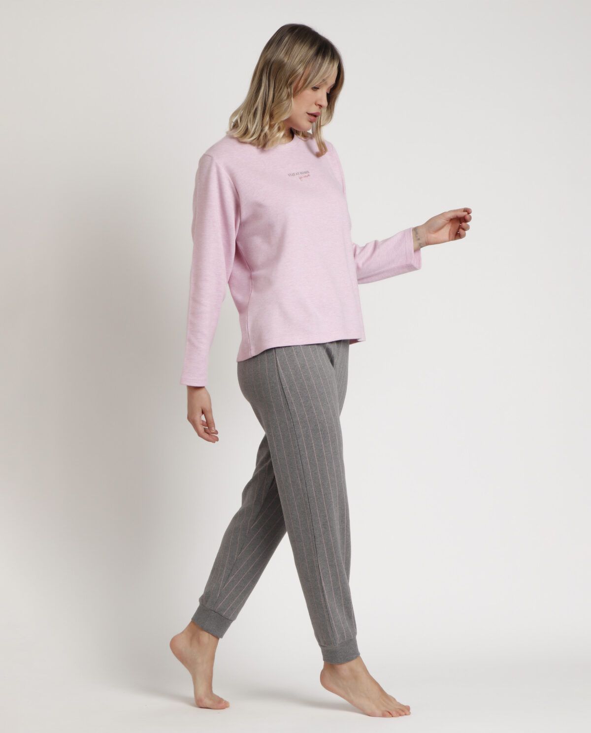 STAY AT HOME Pijama Manga Larga Soft Pink para Mujer - Imagen 2