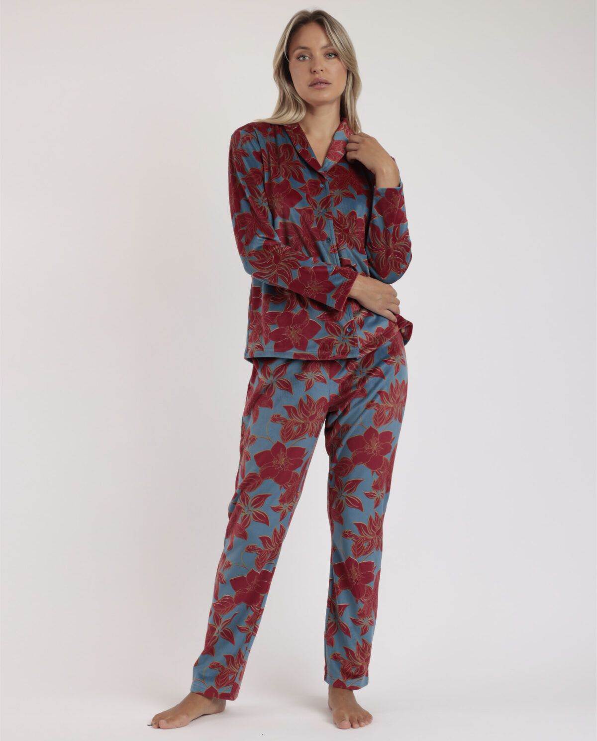 ADMAS LUXURY Pijama Abierto Manga Larga Calentito Luxury Velvet para Mujer