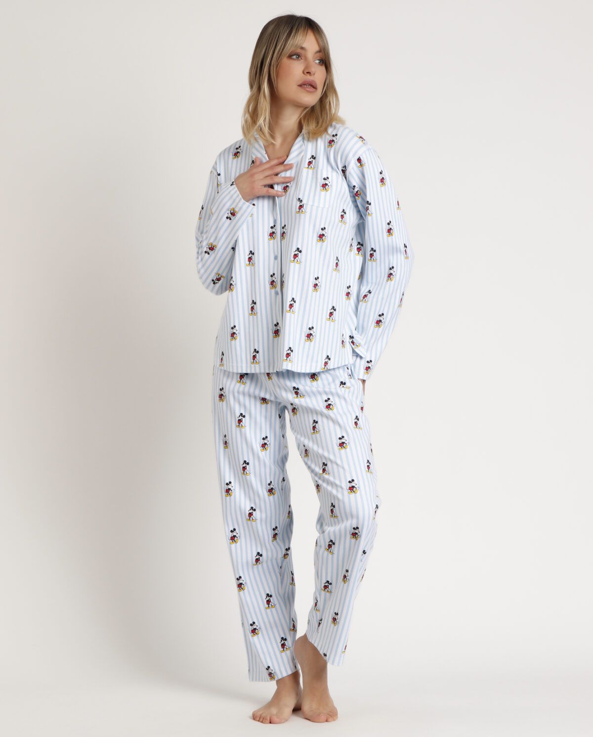 DISNEY Pijama Abierto Manga Larga Mickey New York para Mujer