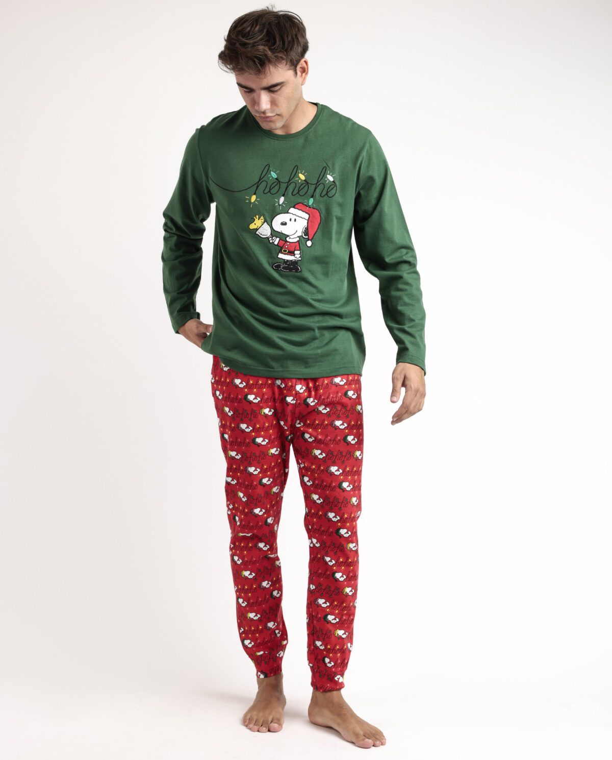 PEANUTS Pijama Manga Larga Ho Ho Ho para Hombre