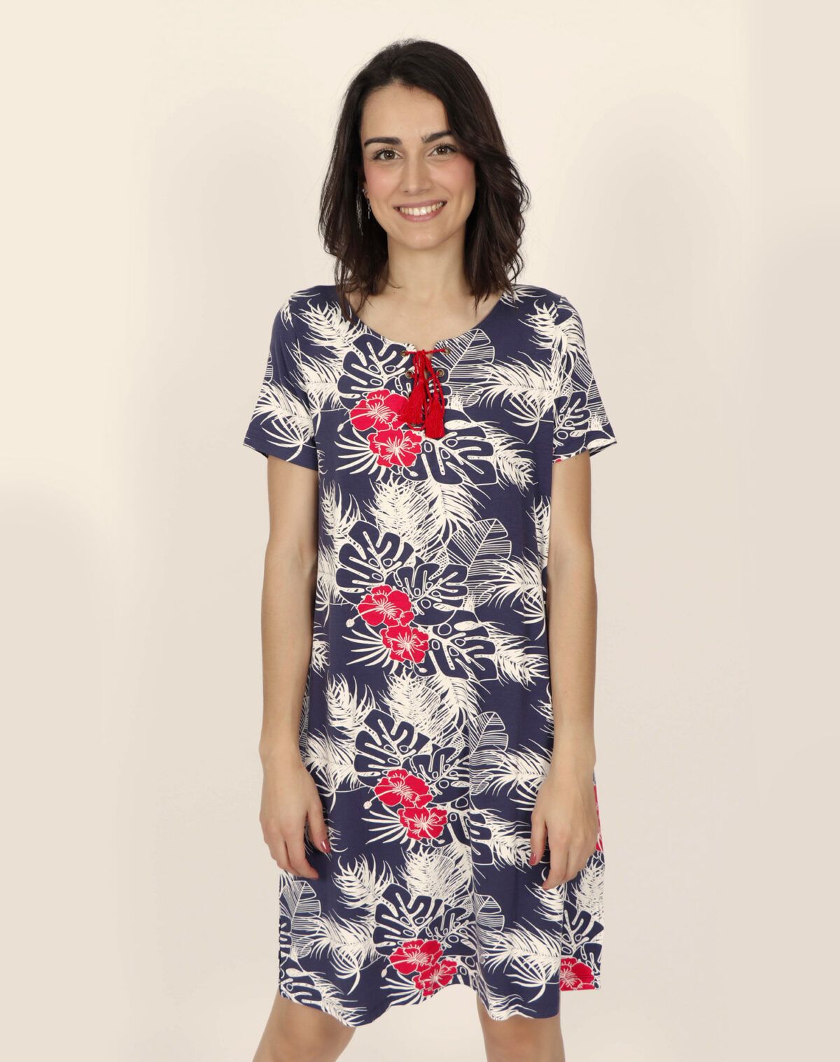 ADMAS Vestido Manga Corta Tropical Navy para Mujer