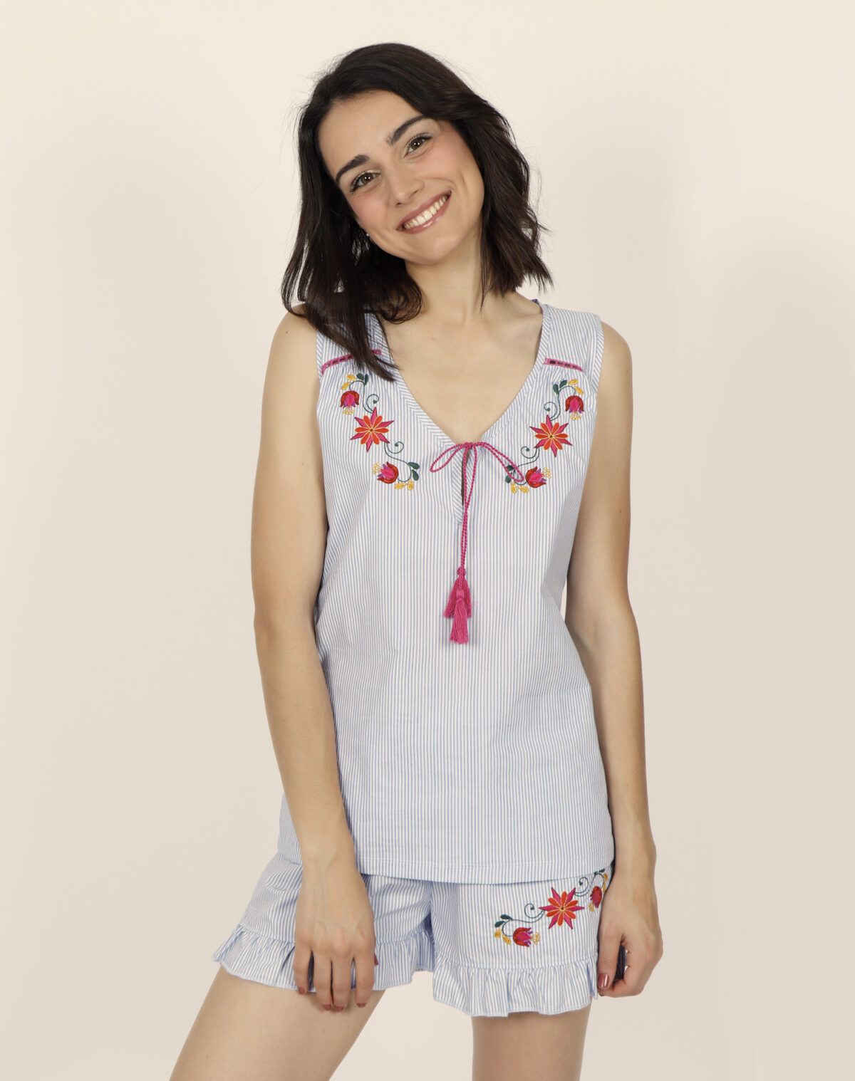 ADMAS Pijama tirantes Mexican Embroidery para Mujer