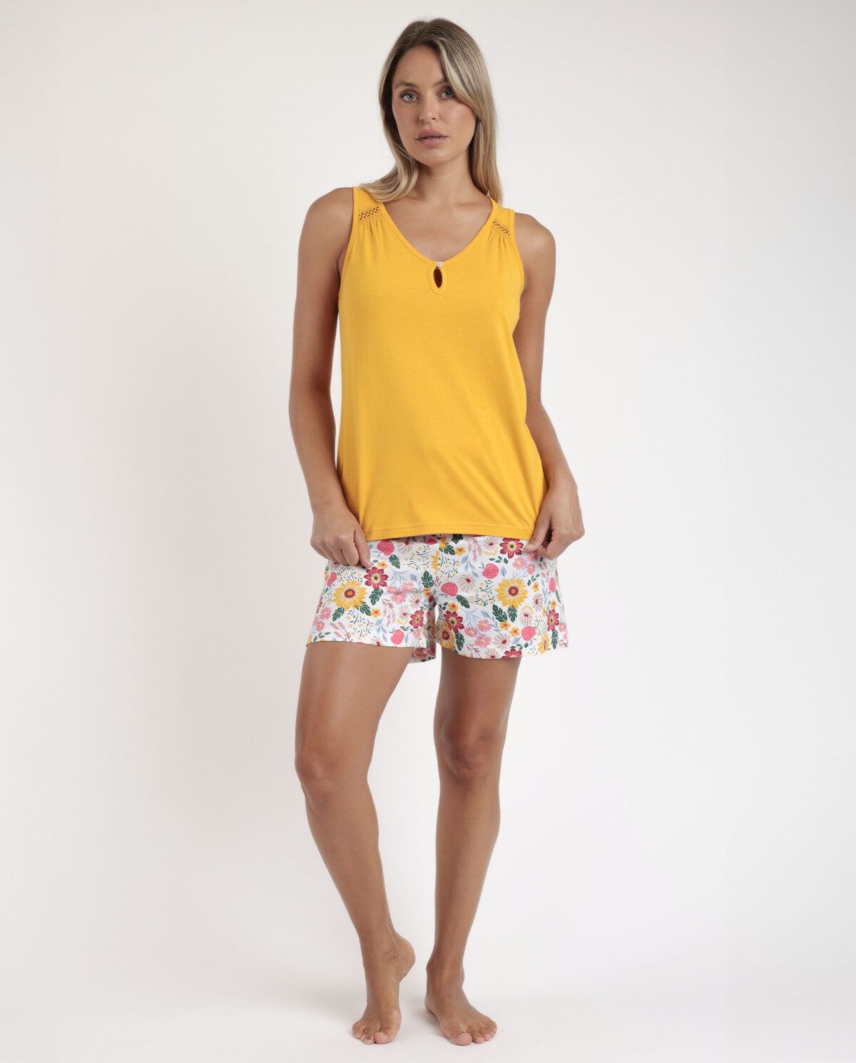 ADMAS Pijama Sin Mangas Gold Flowers para Mujer