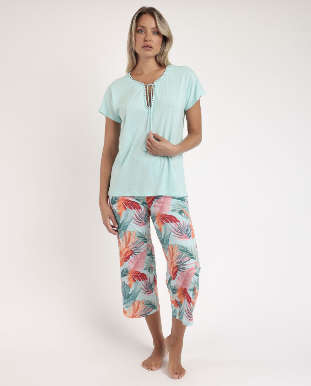 ADMAS GARDEN Pijama Manga Caída Color Leaves para Mujer