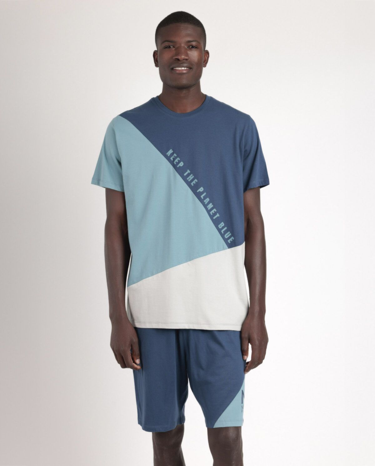 NEW PLAN Pijama Manga Corta Planet Blue para Hombre